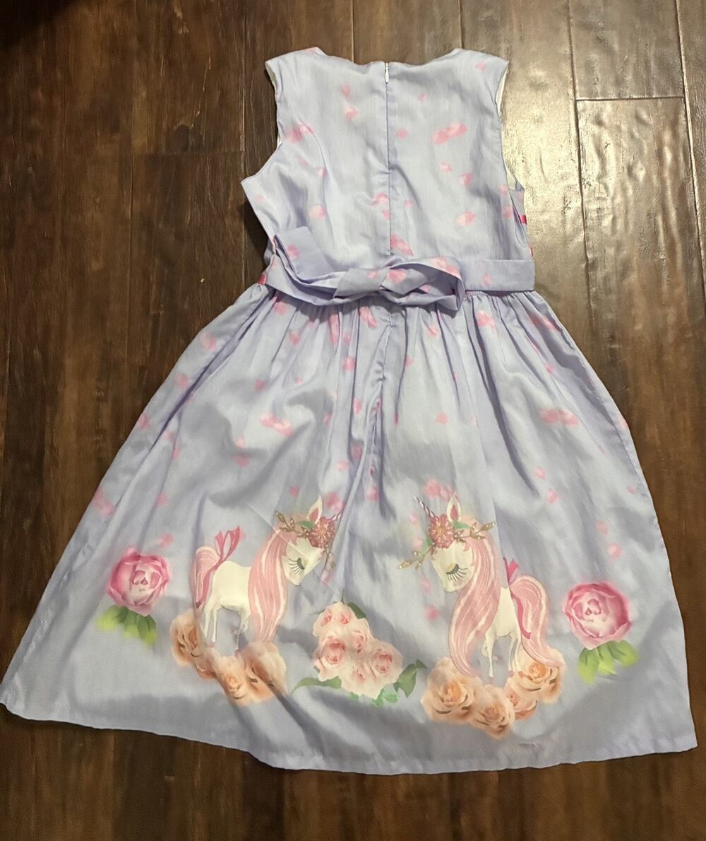Sunny Fashion Girls Unicorn Dress Size 9/10 Purple Floral Rose Bow Party